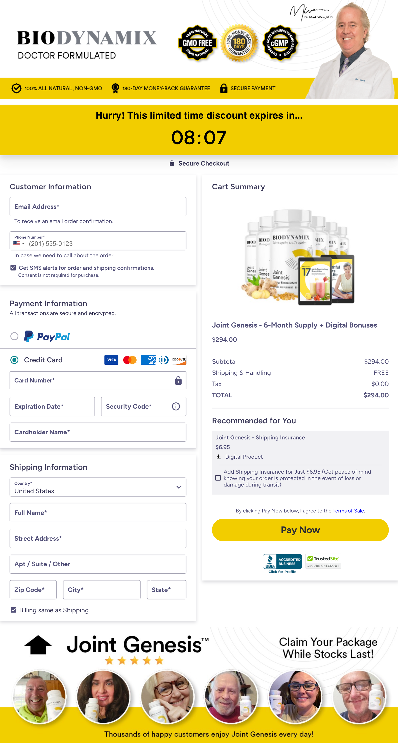 Joint Genesis secure checkout page